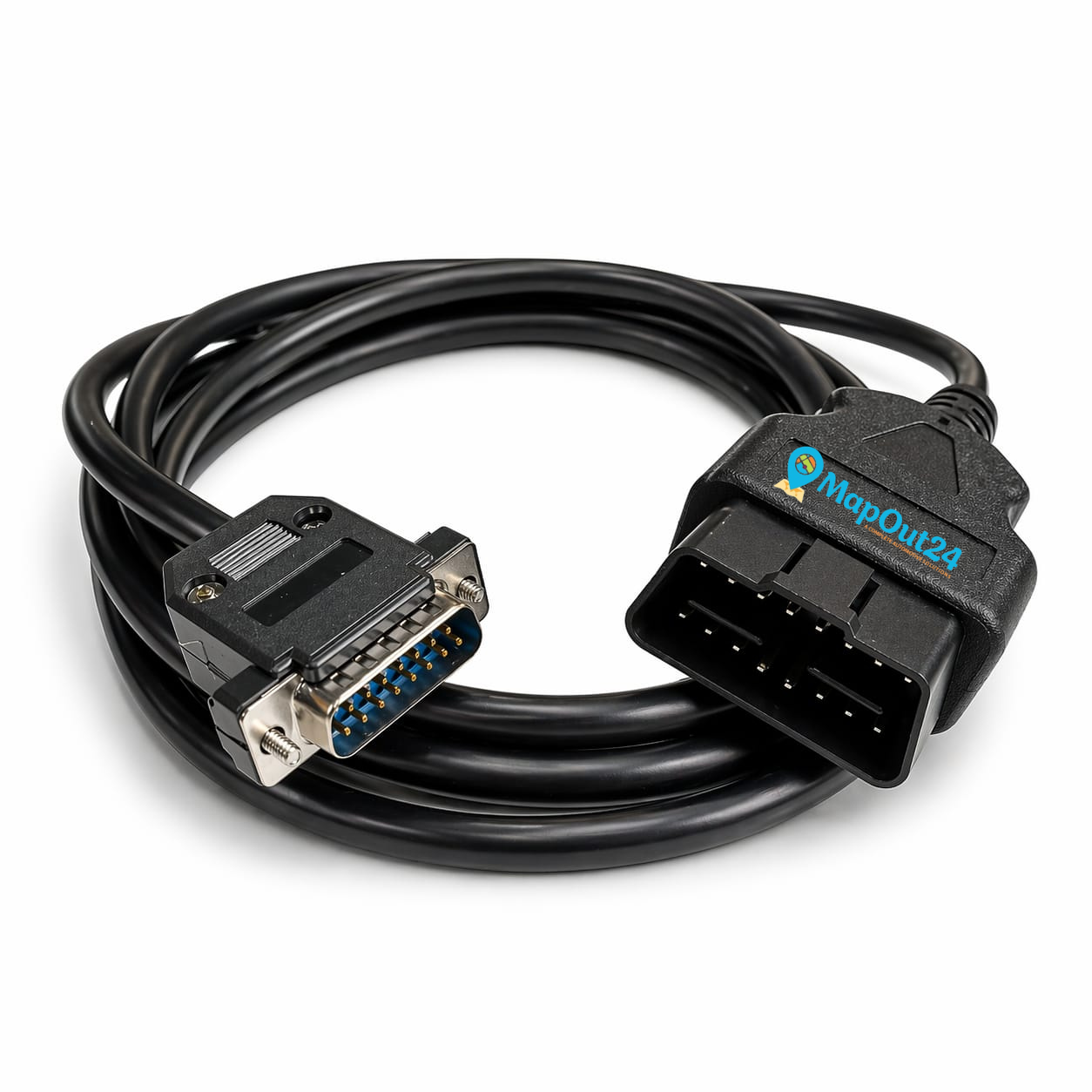 SMPL019 Mahindra (Garuda-ll) OBD-ll 16 Pin Male to DB-15 Male Diagnostic Moulded Cable for Trucks and Commercial Vehicle