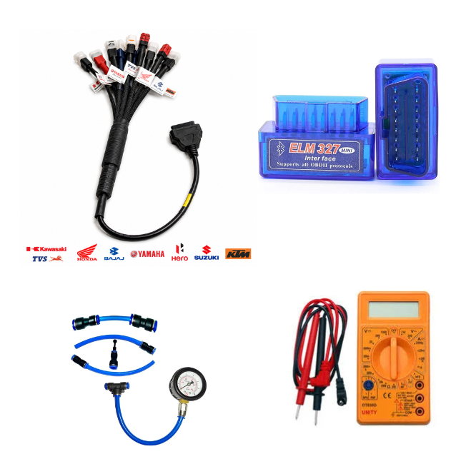 SMPL126 Blue ELM327, OBD-ll 11 in 1 BS6/BS7 Bike Scanning Cable, DMM, FPG