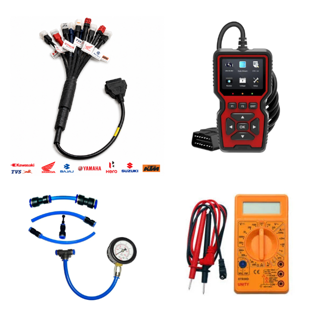SMPL129 V519 OBD-ll Scanner, 11 in 1 BS6/BS7 Bike Scanning Cable, DMM, FPG